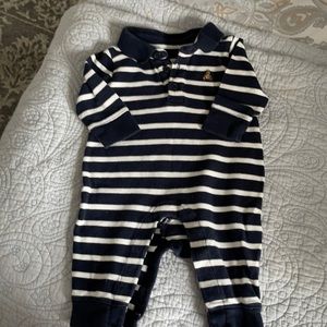 Baby Gap 3-6 months Navy and white stripe one piece polo with embroidery Bear